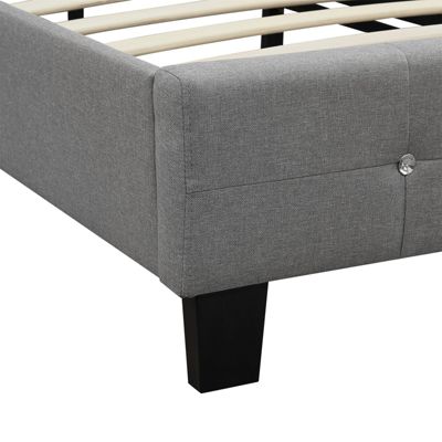 Lit simple pour adulte ou enfant TICO avec sommier 90x190 cm 1 place, tête et pied de lit capitonnés avec strass, en tissu gris