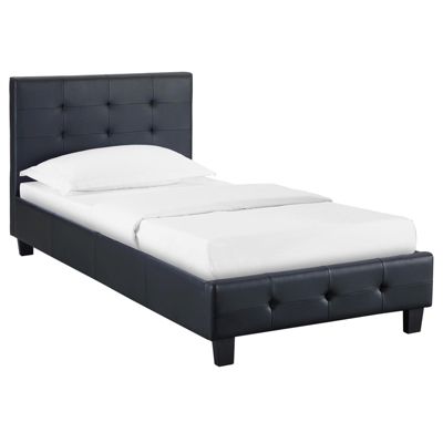 Lit simple REVE, 90 x 190 cm, capitonné avec sommier, revêtement synthétique noir