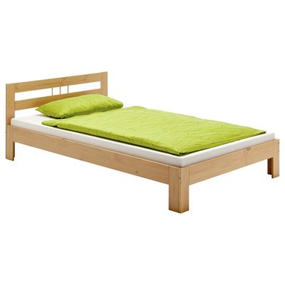 Lit simple THEO 100 x 200 cm lit pour enfant en pin massif lasuré couleur hêtre, avec tête de lit