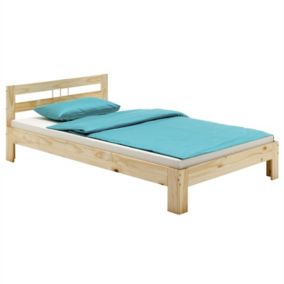 Lit simple THEO 100 x 200 cm lit pour enfant en pin massif vernis naturel, avec tête de lit