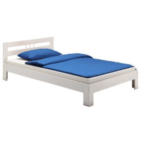 Lit simple THEO 120 x 200 cm lit pour enfant et adulte en pin massif lasuré blanc, avec tête de lit