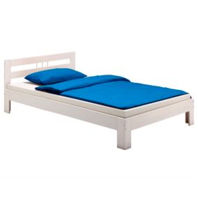 Lit simple THEO 90 x 190 cm cadre de lit pour enfant en pin massif lasuré blanc, avec tête de lit