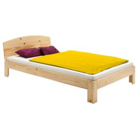 Lit simple TIM pour enfant 100 x 200 cm en pin massif recouvert d'un vernis naturel, avec tête de lit inclinée