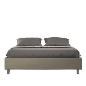 Lit sommier sans sommier capitonné 160x210 simili cuir cappuccino Azelia