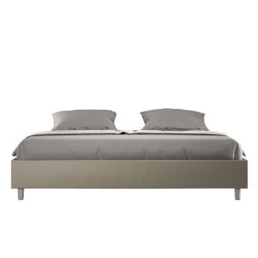 Lit sommier sans sommier capitonné 200x200 simili cuir cappuccino Azelia