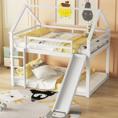 Lit Superposé 140 x 200 cm - Lit enfant avec Toboggan et Échelle - Pin + MDF - Sans Matelas - Blanc