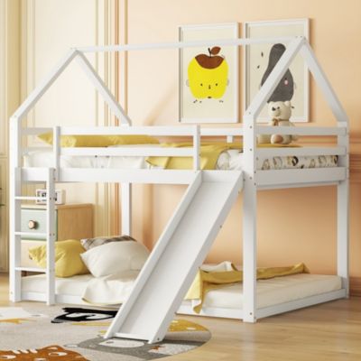 Lit Superposé 140 x 200 cm - Lit enfant avec Toboggan et Échelle - Pin + MDF - Sans Matelas - Blanc