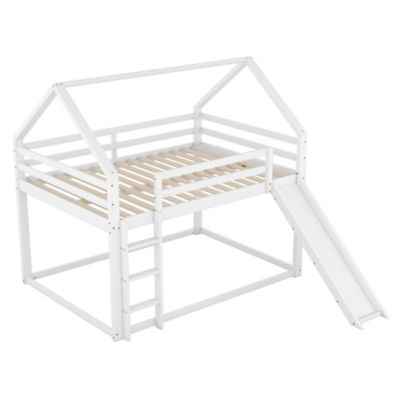 Lit Superposé 140 x 200 cm - Lit enfant avec Toboggan et Échelle - Pin + MDF - Sans Matelas - Blanc