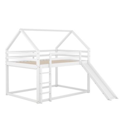 Lit Superposé 140 x 200 cm - Lit enfant avec Toboggan et Échelle - Pin + MDF - Sans Matelas - Blanc