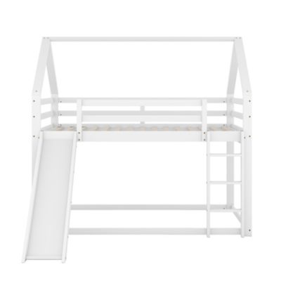 Lit Superposé 140 x 200 cm - Lit enfant avec Toboggan et Échelle - Pin + MDF - Sans Matelas - Blanc