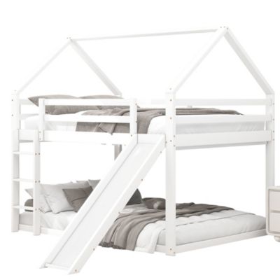 Lit Superposé 140 x 200 cm - Lit enfant avec Toboggan et Échelle - Pin + MDF - Sans Matelas - Blanc