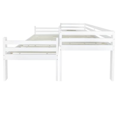 Lit superposé 90 x 200 cm, rangement intégré, blanc, bois massif et MDF