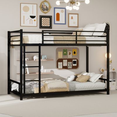 Lit Superposé 90x190 cm - Lit Enfant Simple avec Échelle et Barrière de Sécurité - Structure en Fer - sans Matelas - Noir