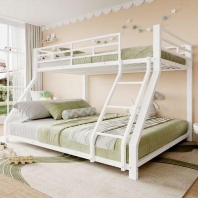 Lit Superposé 90x200/140x200 cm - Enfant/Ado avec Échelle et Barrières de Sécurité Intégrées - Métal Robuste - Blanc, Sans Matelas