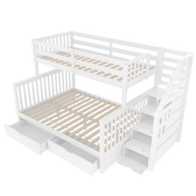 Lit superposé 90x200 et 140x200 avec tiroirs,blanc,espace de rangement multifonctionnel