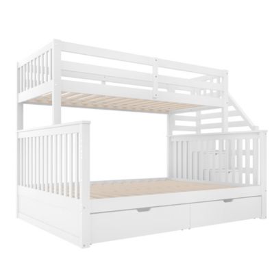 Lit superposé 90x200 et 140x200 avec tiroirs,blanc,espace de rangement multifonctionnel