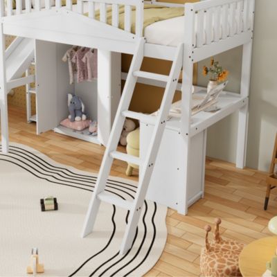 Lit Superposé Enfant Avec Bureau Et Armoire – 90x200 Cm, Barrière Sécurité, étagères, échelle 4 Marches - 6