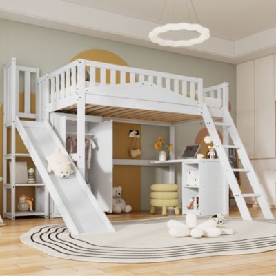 Lit Superposé Enfant Avec Bureau Et Armoire – 90x200 Cm, Barrière Sécurité, étagères, échelle 4 Marches - 7