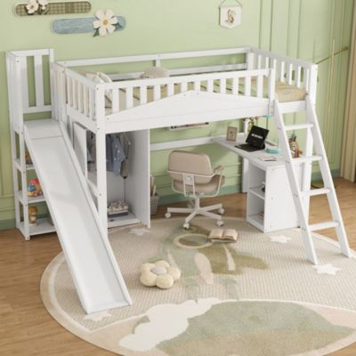 Lit Superposé Enfant Avec Bureau Et Armoire – 90x200 Cm, Barrière Sécurité, étagères, échelle 4 Marches - 3