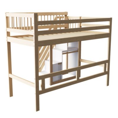 Lit Superposé enfant 90x200 cm avec Escalier Sécurisé et Tiroirs de Rangement, Bois Massif, Naturel