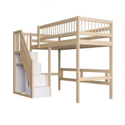 Lit Superposé enfant 90x200 cm avec Escalier Sécurisé et Tiroirs de Rangement, Bois Massif, Naturel