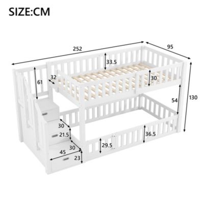 Lit Superposé enfant 90x200 cm avec Rangement et Échelle - deux Lits Séparés MDF + Pin - Sans Matelas, Blanc
