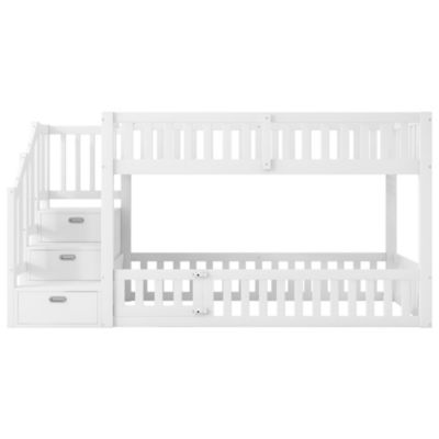 Lit Superposé enfant 90x200 cm avec Rangement et Échelle - deux Lits Séparés MDF + Pin - Sans Matelas, Blanc