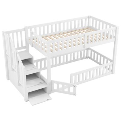 Lit Superposé enfant 90x200 cm avec Rangement et Échelle - deux Lits Séparés MDF + Pin - Sans Matelas, Blanc