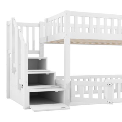 Lit Superposé enfant 90x200 cm avec Rangement et Échelle - deux Lits Séparés MDF + Pin - Sans Matelas, Blanc
