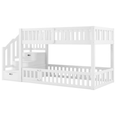 Lit Superposé enfant 90x200 cm avec Rangement et Échelle - deux Lits Séparés MDF + Pin - Sans Matelas, Blanc