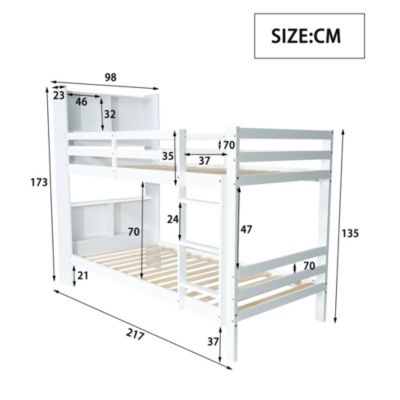 Lit Superposé enfant 90x200 cm, Lit Bois Massif avec Rangement Intégré et Escalier Droit à 3 Marches - Blanc - Sans Matelas
