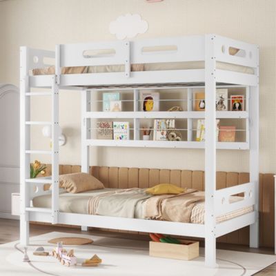 Lit superposé enfant,90x200cm,barrière,échelle,rangement,pin+MDF