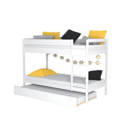 Lit superposé et 1 lit tiroir 90x190 WILL Blanc incl. Sommier