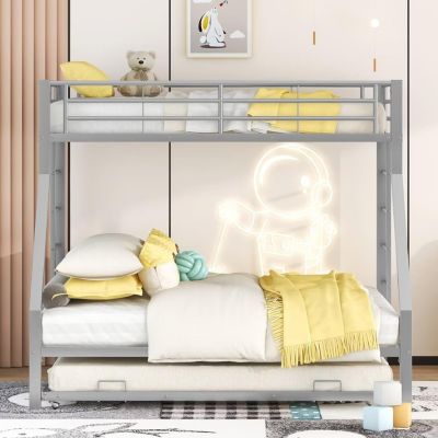 Lit Superposé Extensible avec Sommier Gigogne et Cadre en Métal avec Echelle Double pour Chambre Enfant et Ado