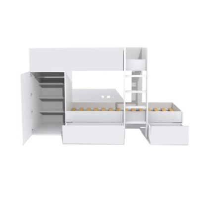 Lit superposé TWIN 90x190 avec armoire et tiroirs + 2 sommiers / Blanc