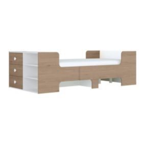 Lit évolutif 90 x 140/170/200 cm avec rangements - Coloris : Naturel et blanc - GAROLIO
