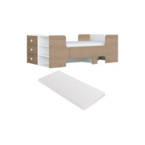 Lit évolutif 90 x 140/170/200 cm avec rangements - Coloris : Naturel et blanc + Matelas - GAROLIO