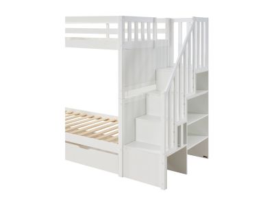Lits superposés 90 x 190 cm avec tiroirs - Pin et MDF - Blanc + Matelas - ZILENI