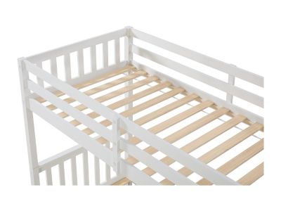 Lits superposés 90 x 190 cm avec tiroirs - Pin et MDF - Blanc + Matelas - ZILENI
