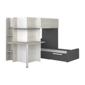 Lits superposés d'angle 2 x 90 x 190 cm - Avec bureau - Gris, blanc et noir - SAMUEL