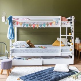 Lits superposés pour enfants 190x90cm blanc avec tiroirs AMBRE - Happy Garden