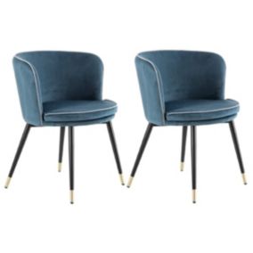 LOAXA - Lot de 2 Fauteuils Velours Bleu Pieds Noir et Or