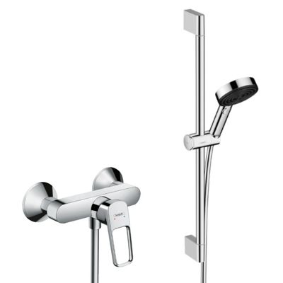 Logis Loop Set Mitigeur de douche + Douchette à main XXL 105mm 3 jets, flexible de douche 160cm, barre de douche 65cm