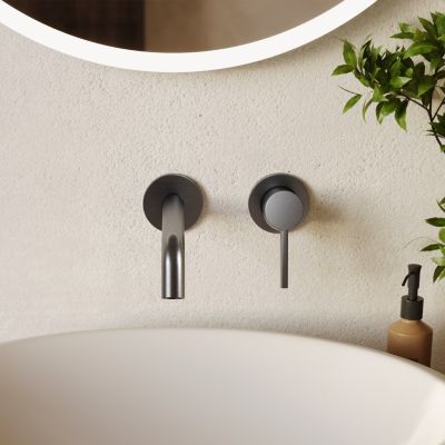 LOMAZOO Robinet Mitigeur De Lavabo Mural Encastré - Gris Gun Metal - Gaia