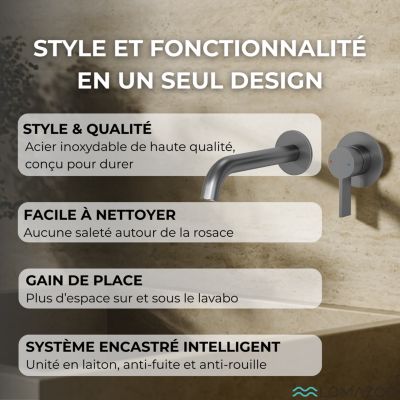 LOMAZOO Robinet Mitigeur De Lavabo Mural Encastré - Gris Gun Metal - Gaia