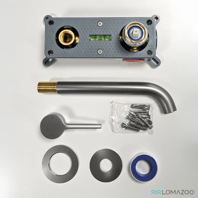 LOMAZOO Robinet Mitigeur De Lavabo Mural Encastré - Gris Gun Metal - Gaia