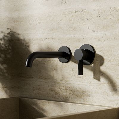 TRUSTMI Robinet Lavabo Mural Encastré Laiton Noir Mat - Mitigeur Double Poignée Élégant