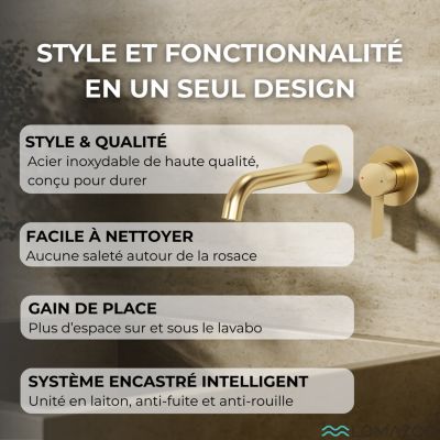 LOMAZOO Robinet Mitigeur De Lavabo Mural Encastré - Or Doré - Velar