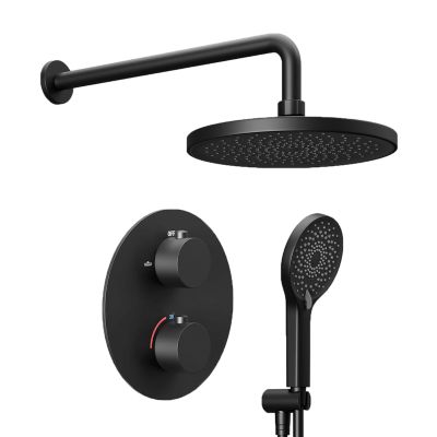 Lomazoo Set De Douche Encastré Noir Mat - avec Robinet Thermostatique - avec douchette ronde - Vayne