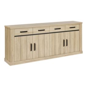 LORENZO - Buffet 4 Portes 2 Tiroirs Aspect Bois Chêne Clair Finition French Oak